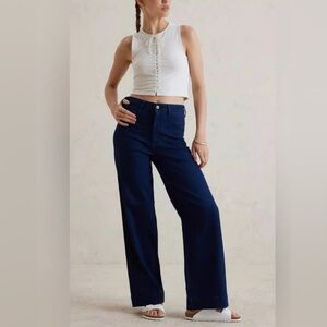 Anthropologie Pilcro The Skipper High-Rise Wide Leg Stretch Dark Wash Blue 31